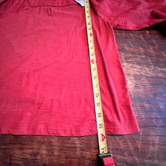 Loft Crochet Detailed Long Sleeve Red Cotton Peasant Blouse XS NWT - Picture 5 of 8